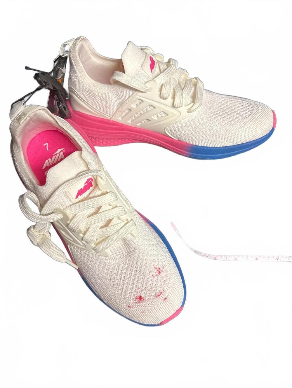 Avia Women's Size 7 White and Pink Sneakers with Energy Foam - New with Stain
